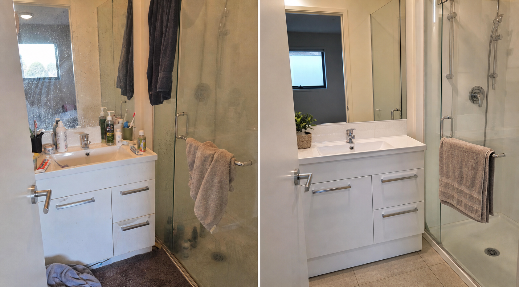 Before and after bathroom cleaning example