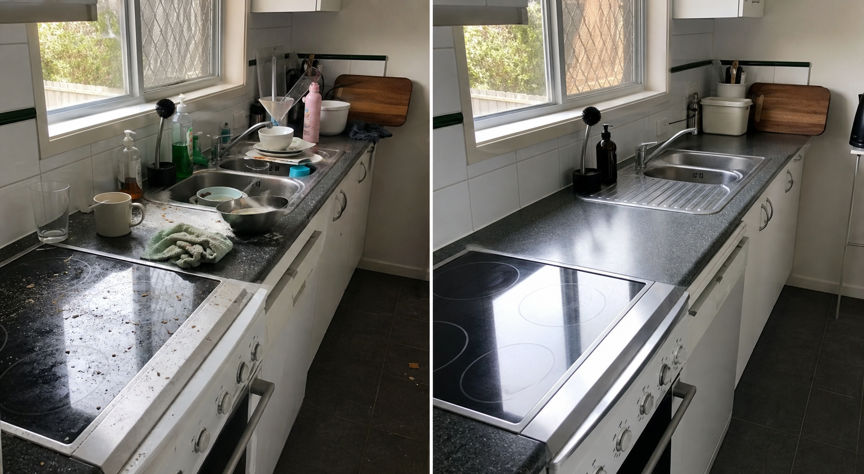Before and after kitchen cleaning example
