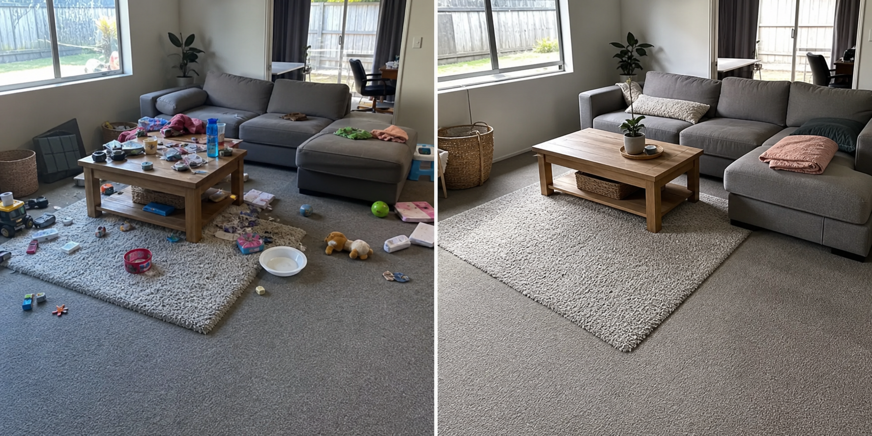 Before and after living room cleaning example